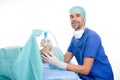 Young anesthetist with oxygen mask and patient Royalty Free Stock Photo