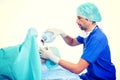 Young anesthetist with oxygen mask and patient Royalty Free Stock Photo