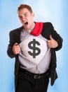 Young angry tearing his shirt - dollar symbol on it Royalty Free Stock Photo
