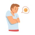 Young Angry Man Character Expressing Discontent in Social Media Sniffing Vector Illustration