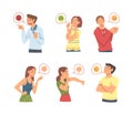 Young Angry Man and Woman Character Expressing Discontent in Social Media with Furious Face Vector Set
