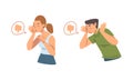 Young Angry Man and Woman Character Expressing Discontent in Social Media with Thumb Down Vector Illustration Set Royalty Free Stock Photo