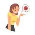 Young Angry Woman Character Expressing Discontent in Social Media with Furious Face Finger Pointing Vector Illustration
