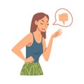 Young Angry Woman Character Expressing Discontent in Social Media with Thumb Down Vector Illustration