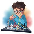 A young, animated boy is intensely focused on a chessboard. He is plotting moves Royalty Free Stock Photo