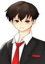 Young anime school student man with cute face