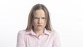 Young annoyed angry woman frowning close up. Young female, Negative human emotions, face expressions Royalty Free Stock Photo