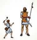 David and Goliath. Vector drawing Royalty Free Stock Photo