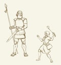 David and Goliath. Vector drawing Royalty Free Stock Photo
