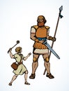 David and Goliath. Vector drawing Royalty Free Stock Photo