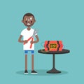 Young anxious black man trying to defuse the bomb / flat editable vector illustration, clip art Royalty Free Stock Photo