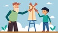 A young apprentice learns the art of windmill construction from an older master passing down a skill that has been Royalty Free Stock Photo