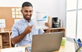 Young arab man smiling confident having video call at office Royalty Free Stock Photo