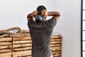 Young arab man training with kettlebell at sport center Royalty Free Stock Photo