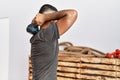 Young arab man training with kettlebell at sport center Royalty Free Stock Photo