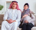 Young arab muslim family with pregnant wife expecting baby Royalty Free Stock Photo