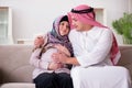 The young arab muslim family with pregnant wife expecting baby Royalty Free Stock Photo