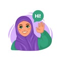 Young arab woman wearing hijab waving her hand and greeting Royalty Free Stock Photo