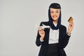young arabian airlines stewardess in uniform Royalty Free Stock Photo