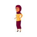 young arabian lady waiting bus on transport stop cartoon vector