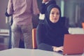 Young Arabic business woman wearing hijab,working in her startup office. Diversity, multiracial concept Royalty Free Stock Photo