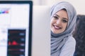 Young Arabic business woman wearing hijab,working in her startup Royalty Free Stock Photo