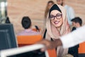 Young Arabic business woman wearing hijab,working in her startup office. Royalty Free Stock Photo