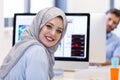 Young Arabic business woman wearing hijab,working in her startup