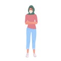 young arabic woman wearing medical mask to prevent coronavirus pandemic covid-19 quarantine concept