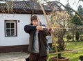 Young archer training with the bow Royalty Free Stock Photo