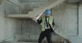 Young architect dancing in the construction building. 4k