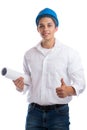 Young architect with plan thumbs up occupation job isolated Royalty Free Stock Photo