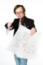 Young architect with sketch and ruler Royalty Free Stock Photo