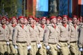 Young army men of the All-Russian military-patriotic movement `Yunarmiya` on Red Square during the dress rehearsal the parade Vic