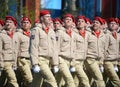 Young army men of the All-Russian military-patriotic movement `Yunarmiya` on Red Square during the dress rehearsal the parade Vic