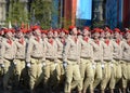 Young army men of the All-Russian military-patriotic movement `Yunarmiya` on Red Square during the dress rehearsal the parade Vic