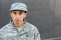 Young army soldier crying close up with copy space Royalty Free Stock Photo