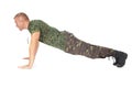 Young army soldier doing push up