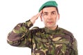 Young army soldier saluting isolated Royalty Free Stock Photo