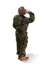 Young army soldier wearing camouflage uniform isolated on white Royalty Free Stock Photo