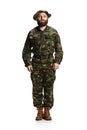 Young army soldier wearing camouflage uniform isolated on white Royalty Free Stock Photo