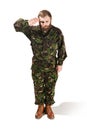 Young army soldier wearing camouflage uniform isolated on white Royalty Free Stock Photo