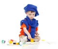 Young artist child with paints Royalty Free Stock Photo