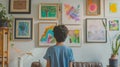 Young Artist Contemplating Colorful Gallery Wall at Home