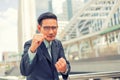 Young Asia business man in fighting position. Fighting for your goals concept Royalty Free Stock Photo