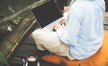 Young asia muslim woman work out office chill on green nature pa Royalty Free Stock Photo