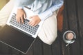 Young asia muslim woman work out office chill on green nature pa Royalty Free Stock Photo