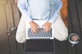 Young asia muslim woman work out office chill on green nature pa Royalty Free Stock Photo