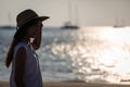 Young asia woman with hat on beach Royalty Free Stock Photo