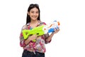 Young Asian beautiful woman holding plastic water gun